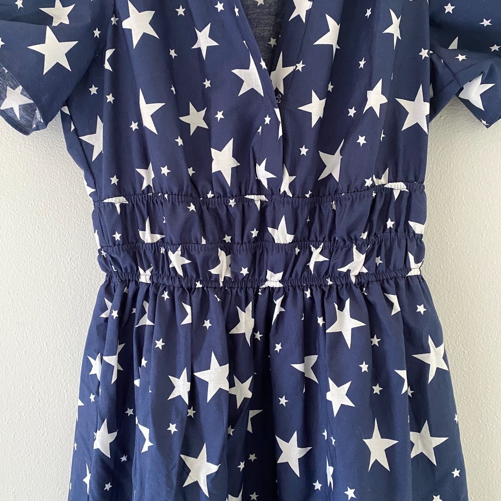 Anthropologie SOMERSET womens Dress XS Short Sleeve Navy White Stars Patriotic - Picture 4 of 11